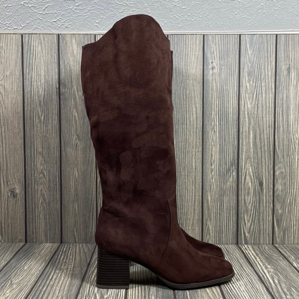 Ophelia Roe Linley Women‎ Boots Sz 8 Chocolate Faux Suede Tall Designer Heels